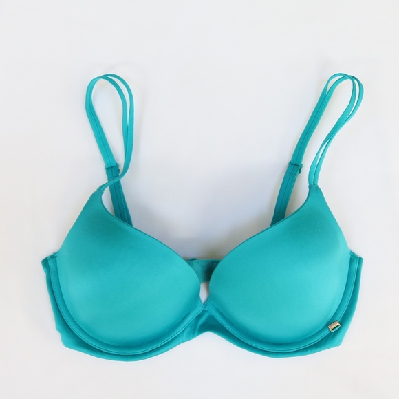 Victorias Secret Balconette Bra Underwire Lightly Padded Size 32DD Green Blue